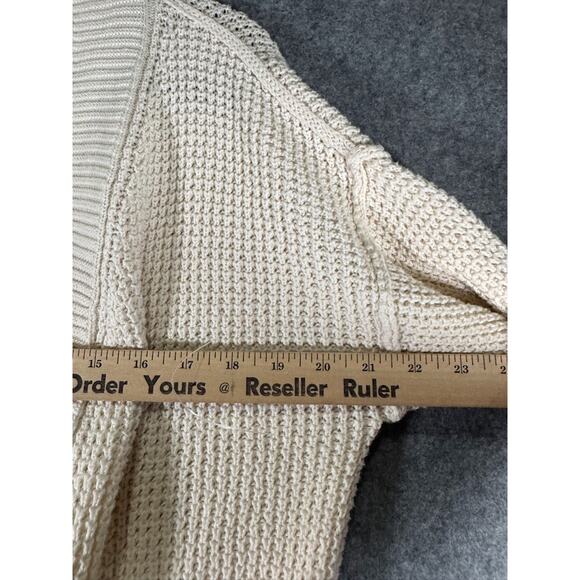 Universal threads Sweater Women XS Beige Crochet Knit Cardigan Coastal Pocket - Picture 4 of 7